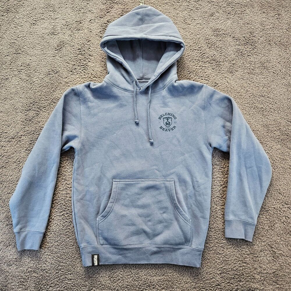 Belching Beaver Hoodie Pullover Size Small Blue‎ Hooded Sweatshirt